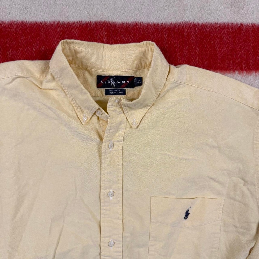 Vintage Ralph Lauren Big Shirt XL Light Yellow Cotton Button Down 90s Mens